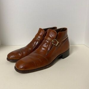 Vintage Florsheim Imperial 9B • Kangaroo Leather Brown Beatle Strap Ankle Boots